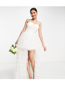 Lace & Beads - Vestito da sposa lungo asimmetrico con corsetto in tulle color avorio-Bianco