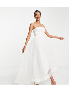 Lace & Beads - Vestito lungo da sposa color avorio con bustino asimmetrico-Bianco