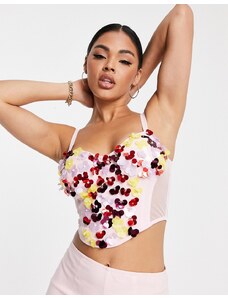 Esclusiva Starlet - Top a corsetto decorato a fiori vistosi in coordinato-Rosa