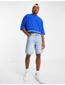 ASOS DESIGN - T-shirt oversize corta con fettucce-Blu