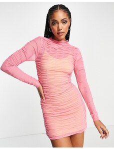 Topshop - Vestito corto in rete arricciata a strati, colore rosa