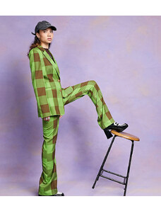 COLLUSION - Pantaloni a zampa a quadri verdi e marroni-Multicolore