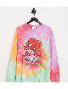 COLLUSION - T-shirt oversize con stampa di fungo effetto tie-dye a maniche lunghe-Multicolore