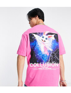COLLUSION - T-shirt rosa con stampa di fulmine