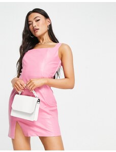 NaaNaa - Vestito corto in similpelle PU rosa con spacco