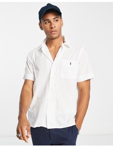 Polo Ralph Lauren - Camicia oversize bianca, a maniche corte blu navy chiaro con logo-Bianco