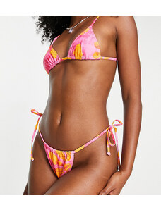 Reclaimed Vintage Inspired - Top bikini a triangolo rosa acceso a fiori - MULTI-Multicolore