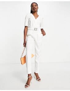 Morgan - Tuta jumpsuit sartoriale bianca con cintura-Bianco