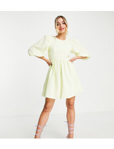 In The Style x Lorna Luxe - Vestito da giorno corto con cuciture stile corsetto e maniche a sbuffo color limone-Giallo