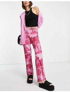 Topshop - Pantaloni dritti con nodo sul davanti rosa con stampa astratta