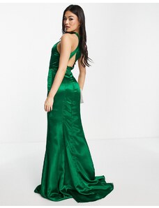 Yaura - Vestito lungo verde smeraldo con schiena scoperta