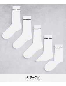 Jack & Jones - Confezione da 5 paia di calzini sportivi bianchi con logo-Bianco
