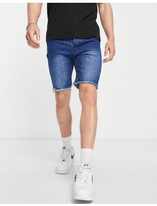 Bolongaro Trevor - Pantaloncini di jeans slim con fondo grezzo indaco medio-Blu
