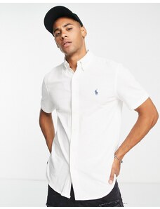 Polo Ralph Lauren - Camicia piqué slim bianca a maniche corte con logo-Bianco