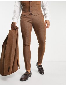ASOS DESIGN Wedding - Pantaloni da abito super skinny in twill di misto lana marrone
