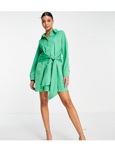 Esclusiva In The Style x Billie Faiers - Vestito camicia con cintura verde