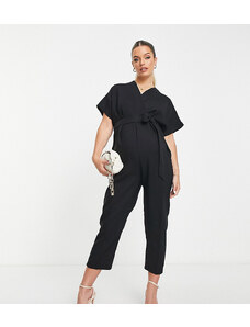 Closet London Maternity - Tuta jumpsuit stile kimono nera allacciata in vita-Nero