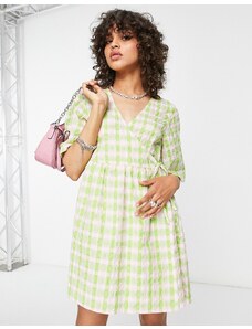 ASOS DESIGN - Vestito grembiule corto a portafoglio a quadri rosa e verdi-Multicolore