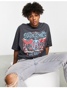 ASOS DESIGN - T-shirt oversize antracite con stampa degli Aerosmith-Grigio