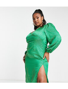 Esclusiva Collective The Label Curve - Vestito midi color smeraldo con spacco-Verde