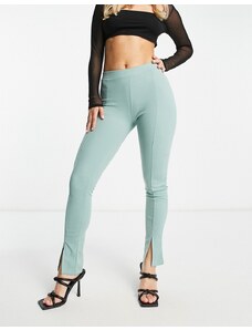 Rebellious Fashion - Pantaloni a zampa color salvia con spacco sul davanti-Verde