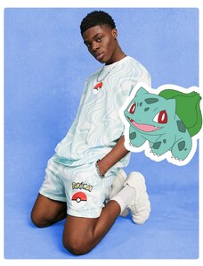 ASOS DESIGN - Pantaloncini blu con motivo stampato Pokémon in coordinato