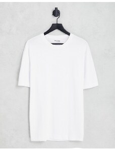 Selected Homme - T-shirt oversize in tessuto pesante bianca-Bianco