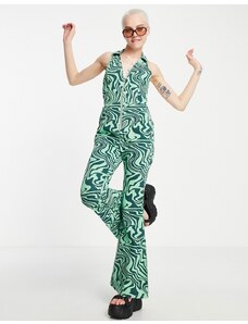 ASOS DESIGN - Tuta jumpsuit senza maniche con colletto in twill con stampa stile anni '70-Multicolore