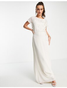 Hope & Ivy Bridal - Vestito lungo da sposa ricamato color avorio allacciato sul retro-Bianco