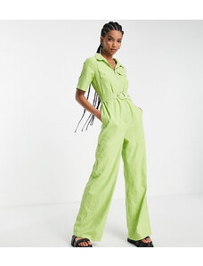Lola May Tall - Tuta jumpsuit color lime a fondo ampio con cintura-Verde