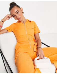 Lola May - Tuta jumpsuit arancione con fondo ampio e cintura