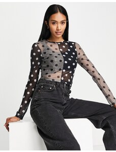 Lola May - Top in rete a pois-Nero