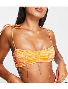 ASYOU - Top bikini arancione con spalline annodate e finiture in strass