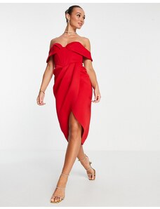 ASOS DESIGN - Vestito midi con corsetto e con spalle scoperte rosso