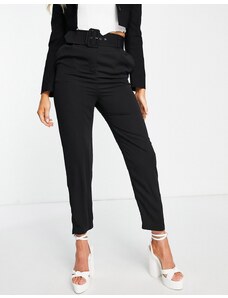 Style Cheat - Pantaloni sartoriali a vita alta neri con fibbia-Nero