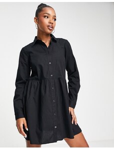 ASOS DESIGN - Vestito camicia grembiule corto in cotone nero