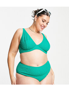 Esclusiva Peek & Beau Curve - Slip bikini a vita alta in tessuto testurizzato verde-Multicolore