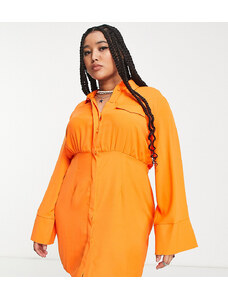 ASOS Curve ASOS DESIGN Curve - Vestito chemisier corto arancione arricciato in vita con bottoni