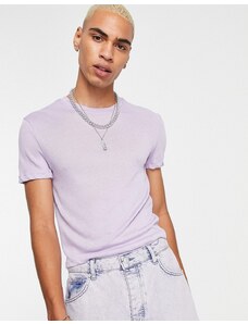 ASOS DESIGN - T-shirt attillata lilla in misto poliestere effetto lino-Viola