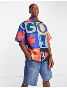 ASOS DESIGN - Camicia squadrata oversize con stampa golf multicolore