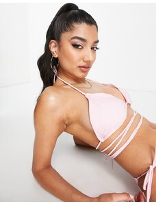 Brave Soul - Top bikini a triangolo color rosa chiaro con fascette incrociate