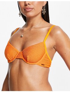 Free Society - Top bikini mix and match in tessuto stropicciato arancione con ferretto