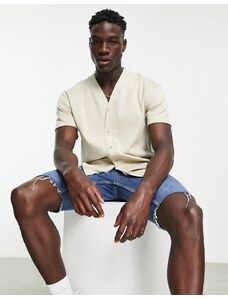 Topman - T-Shirt oversize con bottoni sul davanti color pietra-Neutro