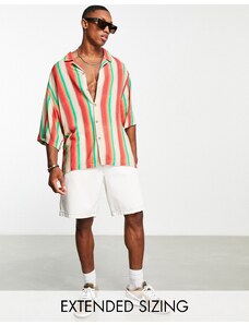 ASOS DESIGN - Camicia oversize con rever e spalle scivolate a righe rétro-Multicolore
