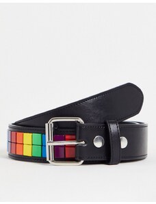 ASOS DESIGN - Cintura in pelle sintetica con borchie arcobaleno-Multicolore