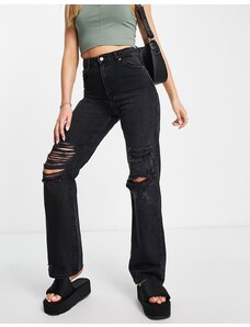 Only - Camile - Jeans a fondo ampio neri con strappi sulle ginocchia-Nero