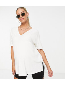 ASOS Maternity ASOS DESIGN Maternity - T-shirt oversize bianca a coste con scollo a V-Bianco
