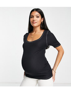 Topshop Maternity - T-shirt basic premium nera con dettagli a contrasto e scollo rotondo-Nero