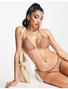 Brave Soul - Top bikini a triangolo marrone con allacciatura sul retro