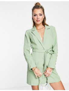Saint Genies - Vestito blazer color oliva con spalle accentuate e cintura-Verde